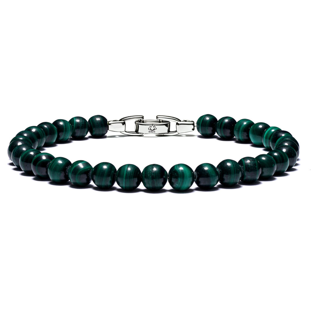 Men’s malachite bracelet with natural 6mm green beads