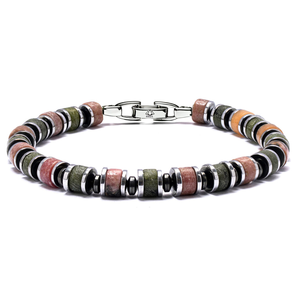 men’s green serpentine jasper bracelet with 6mm natural stone beads