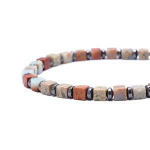 Side view of men’s Block Fortress Bracelet showing structured 4mm stone bead design
