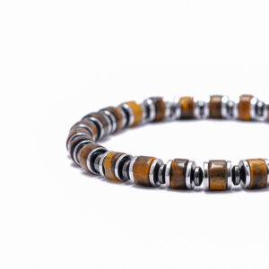 Handmade men’s tiger eye bracelet with block fortress design