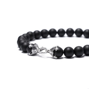 Men’s anchor bracelet with matte black onyx beads stability on the wrist