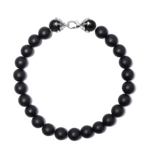 Sterling silver anchor clasp detail on men’s black onyx bracelet inspired