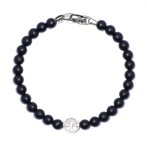 Matte black onyx bead bracelet for men 6mm with tree of life silver bead