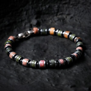 men’s natural green serpentine jasper bead bracelet minimalist design