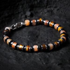Pink brown block fortress bracelet for men flat lay