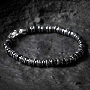 Men’s lava stone block fortress bracelet handmade with 6mm beads for grounding and everyday wear