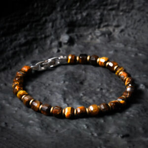 Brown tiger eye and hematite bracelet for men flat lay