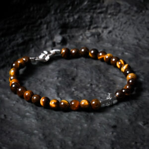 Natural Tiger Eye stone beads with golden brown patterns on men’s bracelet