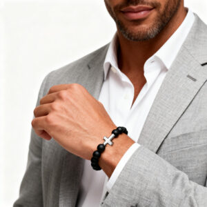 6mm natural black onyx bead bracelet for men