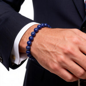 Men-wearing-a-lapis-lazuli-bracelet-with-6mm-beads-casual-everyday-style