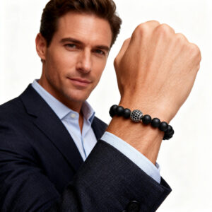 Mens-black-onyx-bracelet-styled-for-everyday-wear