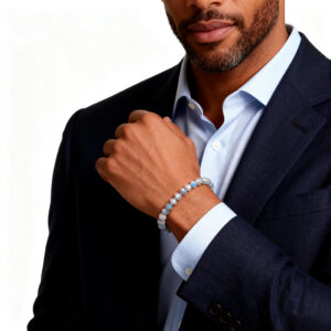 Men’s labradorite bracelet worn on wrist lifestyle shot-3