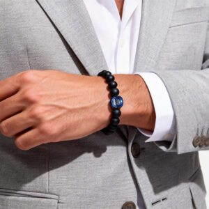 Mens zodiac bracelet made with natural black onyx and silver charm
