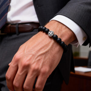 Minimalist men’s black onyx cross bead bracelet-2