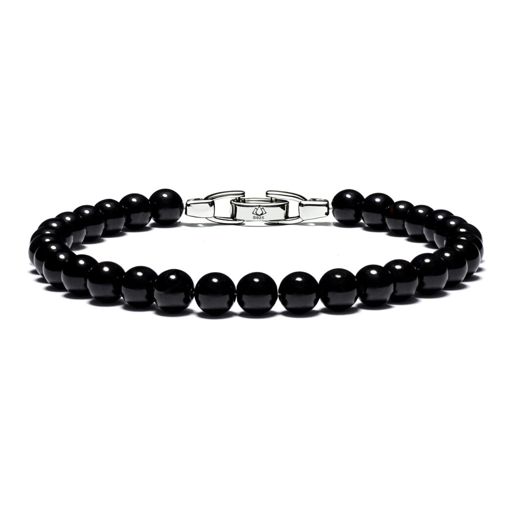 men polished black onyx bracelet 6mm natural beads