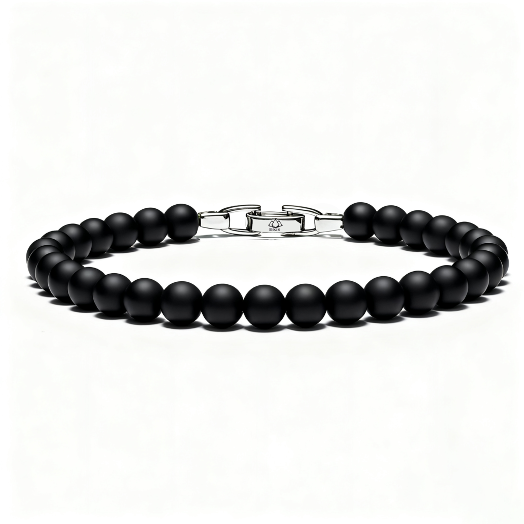 Men’s matte black onyx spiritual bracelet with 6mm natural beads