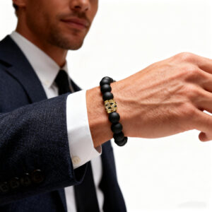 men's black onyx core bead bracelet for wearing