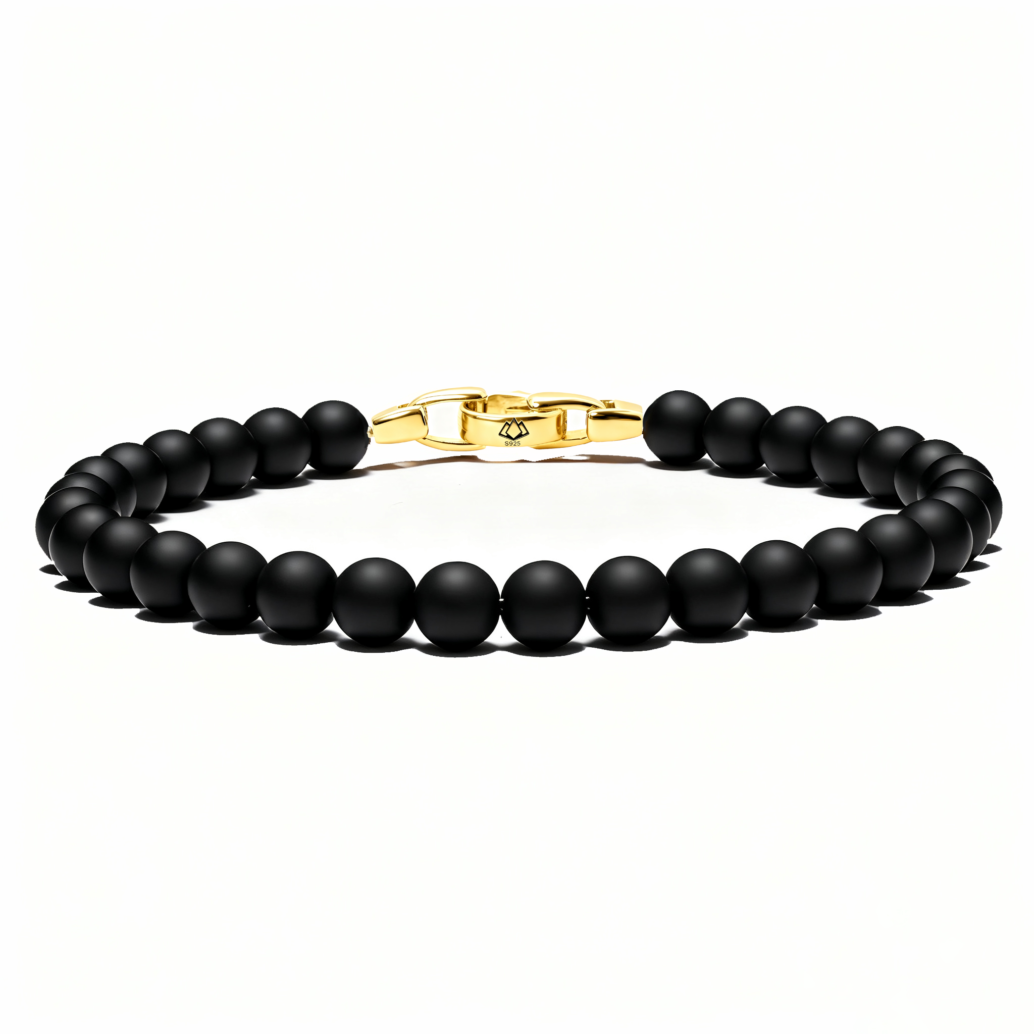 Men’s matte black onyx bracelet with 6mm natural beads
