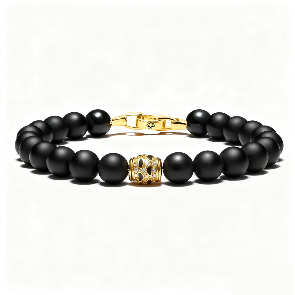 men’s black onyx core beads bracelet 8mm handmade