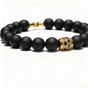 black onyx core beads bracelet for men detail view
