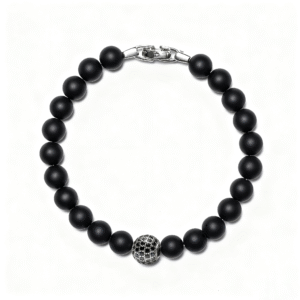 Black onyx diamond bracelet for men showing 8mm beads and minimalist design