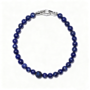Men’s lapis lazuli diamond bracelet worn on wrist showing natural stone texture