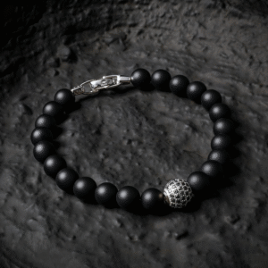 Luxury black onyx diamond bracelet highlighting texture and masculine style