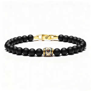 Men’s black onyx three-eyed core beads bracelet 8mm