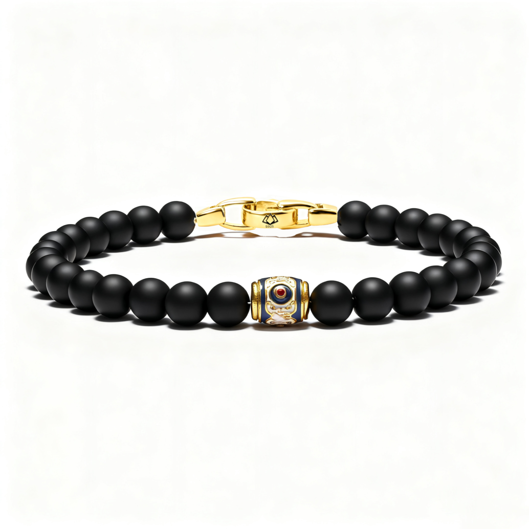 Men’s black onyx three-eyed core beads bracelet 8mm