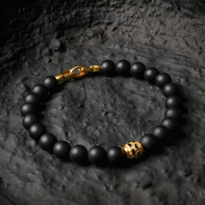 men’s black onyx bracelet place it on the black stone.
