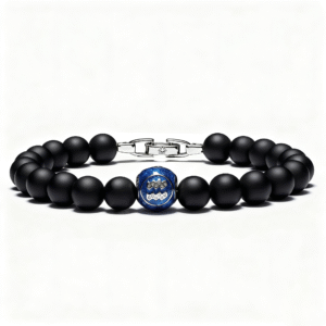 Men’s black onyx Aquarius bracelet with 925 silver zodiac bead