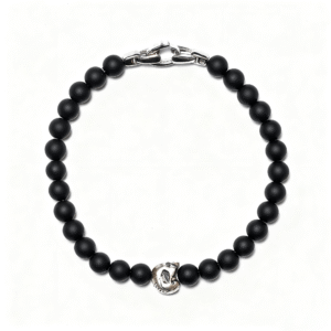 925 sterling silver skull on black onyx bead bracelet