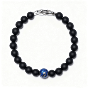 8mm black onyx beads with sterling silver Aquarius zodiac bead