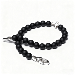 handmade men’s black onyx bracelet with silver clasp