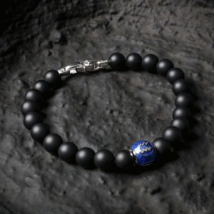 Minimalist black onyx bracelet for men with Aquarius zodiac symbol