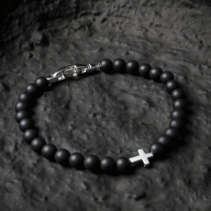 black onyx cross station bracelet for men
