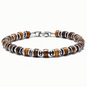 Men’s block fortress tiger eye bracelet with 6mm natural beads