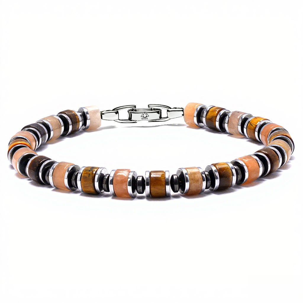 Men’s Block Fortress Bracelet pink brown 6mm natural beads
