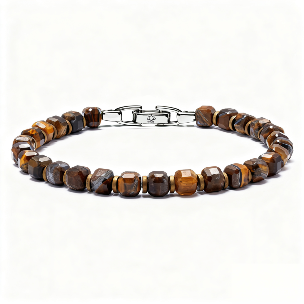 Men’s brown block fortress bracelet with tiger eye and hematite beads