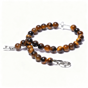 Natural Tiger Eye stone beads with golden brown patterns on men’s bracelet