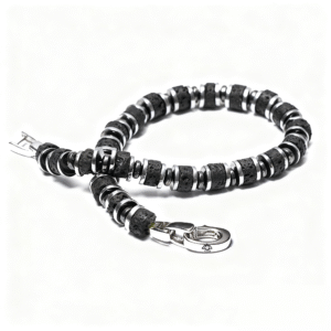 Close-up of men’s lava stone block fortress bracelet showing handcrafted details and solid construction