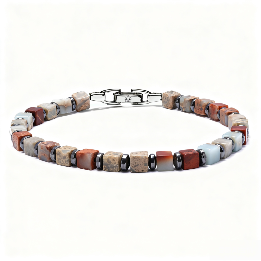 Men’s Block Fortress Bracelet 4mm handmade mixed jasper and hematite bead bracelet