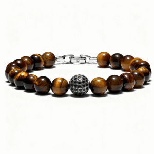 Men’s yellow tiger eye diamond bracelet with 8mm faceted beads