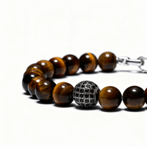 Yellow tiger eye diamond-cut bead bracelet for men, 8mm natural stones