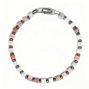 Men wearing Block Fortress Bracelet with 4mm jasper and hematite beads on wrist