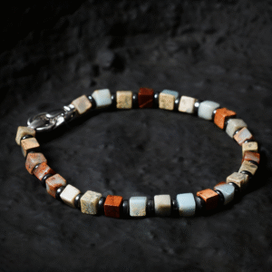 Block Fortress men’s bracelet featuring 4mm jasper and hematite beads with silver clasp