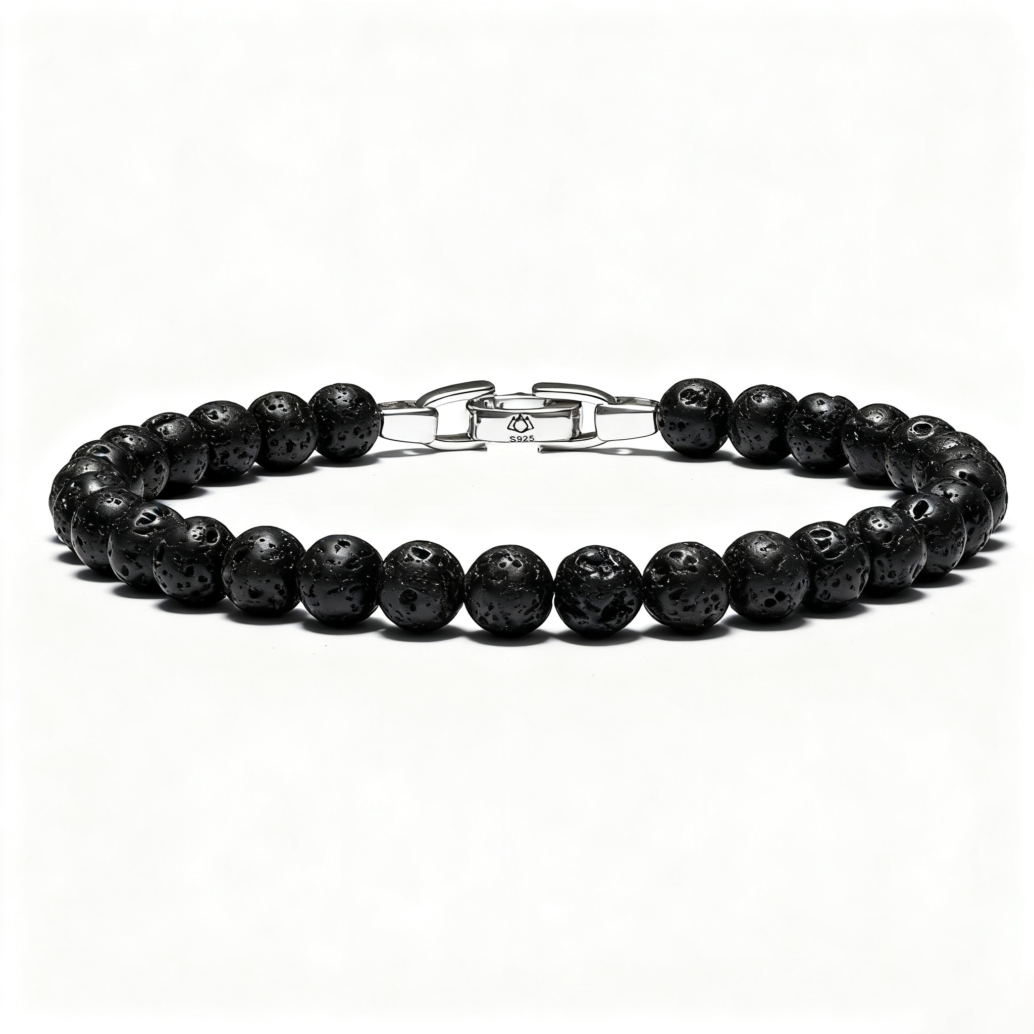 Men’s black lava stone bracelet with 6mm natural beads