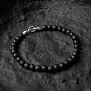 6mm matte black onyx beads handcrafted men’s bracelet Black background image