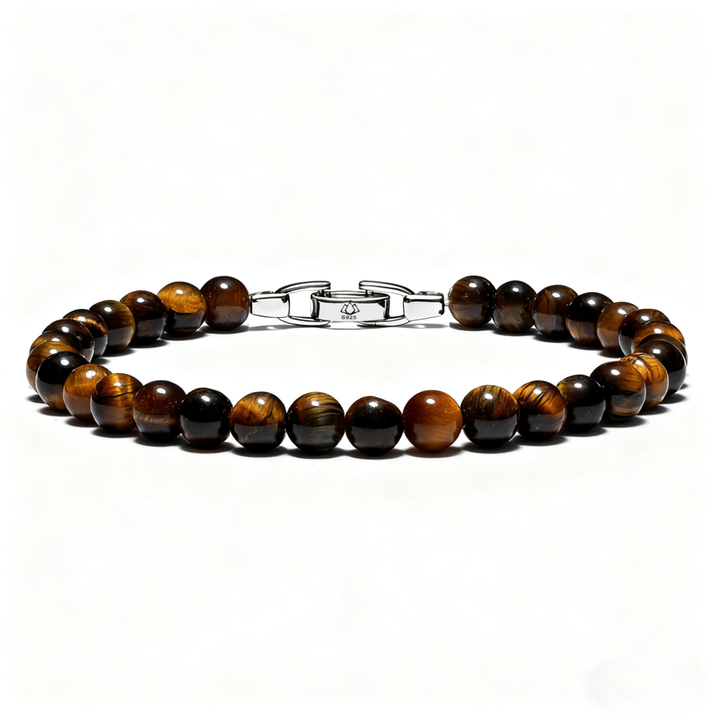 Men’s 6mm yellow tiger eye bracelet made with natural beads, minimalist handmade design