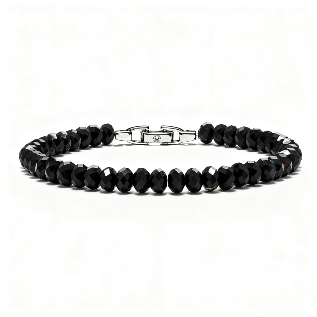 Men’s black spinel bracelet with 6mm natural beads